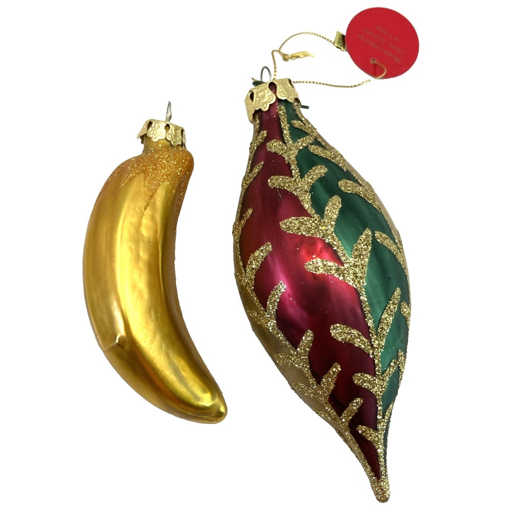 Pair of NWT Hand Blown Glass Christmas Ornaments Banana Decor Bulb China